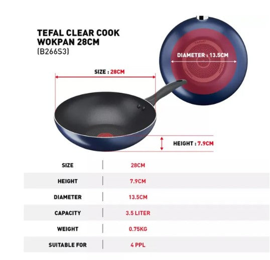 Tefal 3pcs Set B266S3 Clear Cook (28cm+26cm+Spatula)