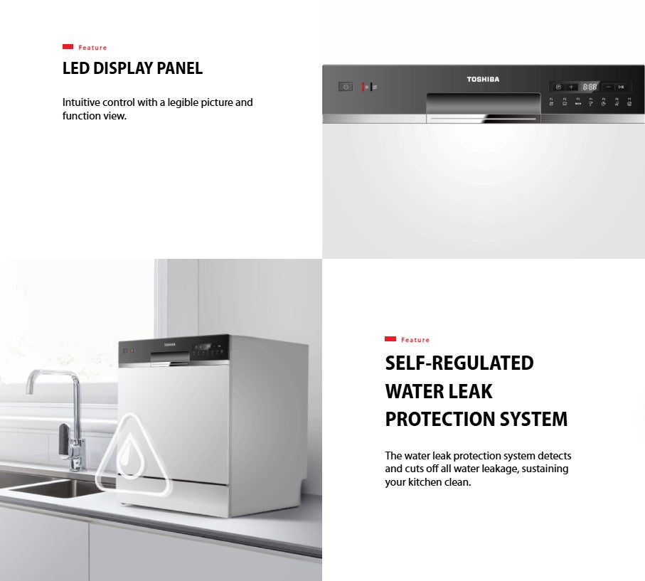 Toshiba Dishwasher DW-08T1(S)-MY Countertop With UV Anti Bacterial Filter (Silver) DW08T1SMY