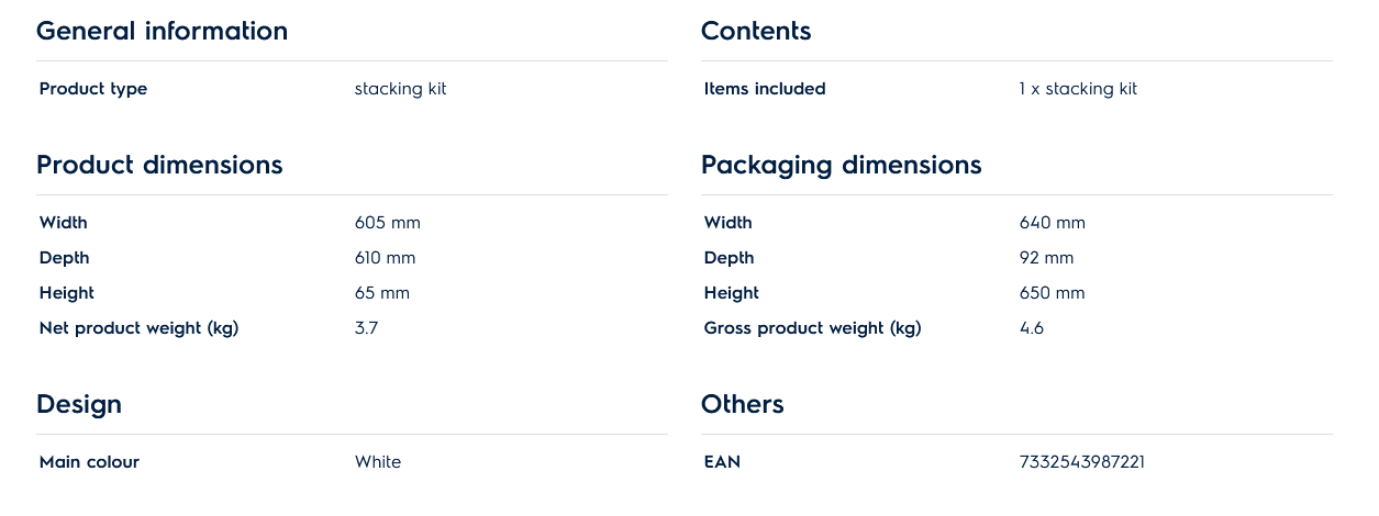 Electrolux E1WYHSK1 Stacking Kit with Slide-out Shelf