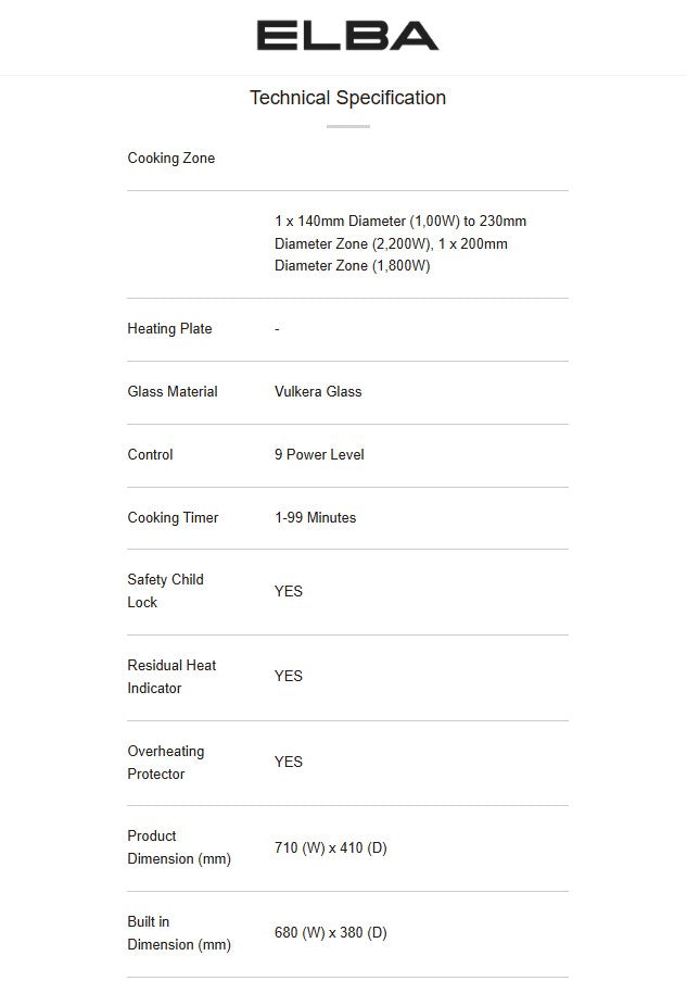 Elba 2 Burner Built-in Ceramic Hob ECH-Q7032ST(BK) / ECHQ7032STBK