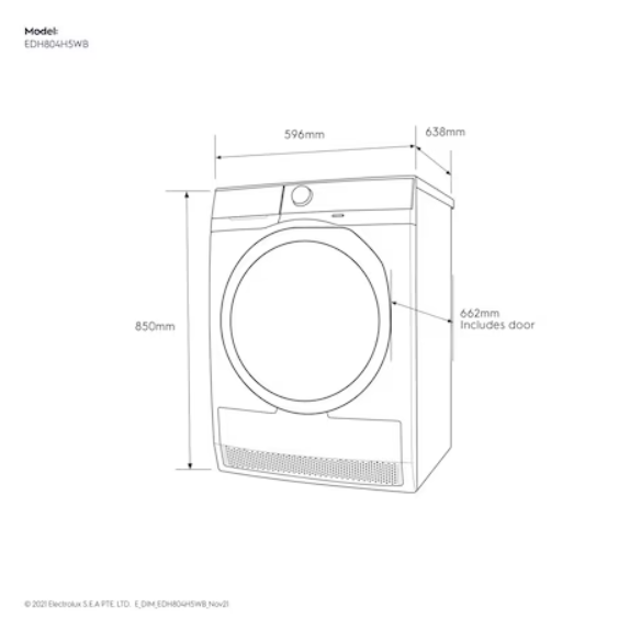 Electrolux 8kg UltimateCare 500 EDH804H5WB Heat Pump Dryer