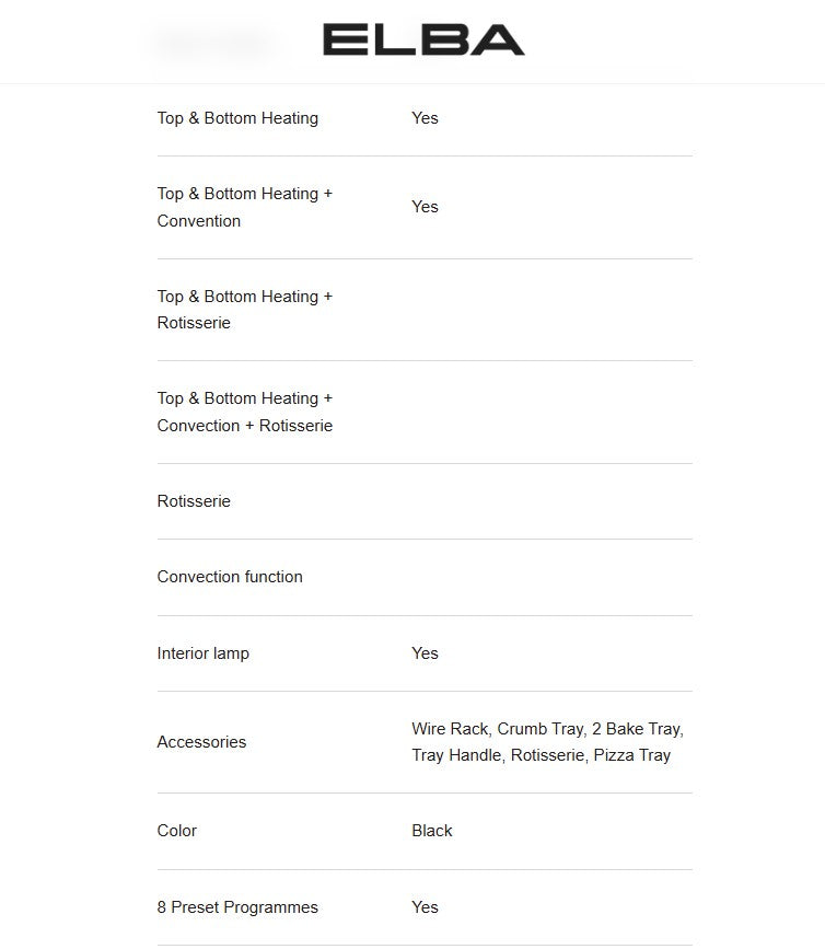 Elba Electric Oven (60L) Digital EEO-J6091D(BK) / EEOJ6091DBK