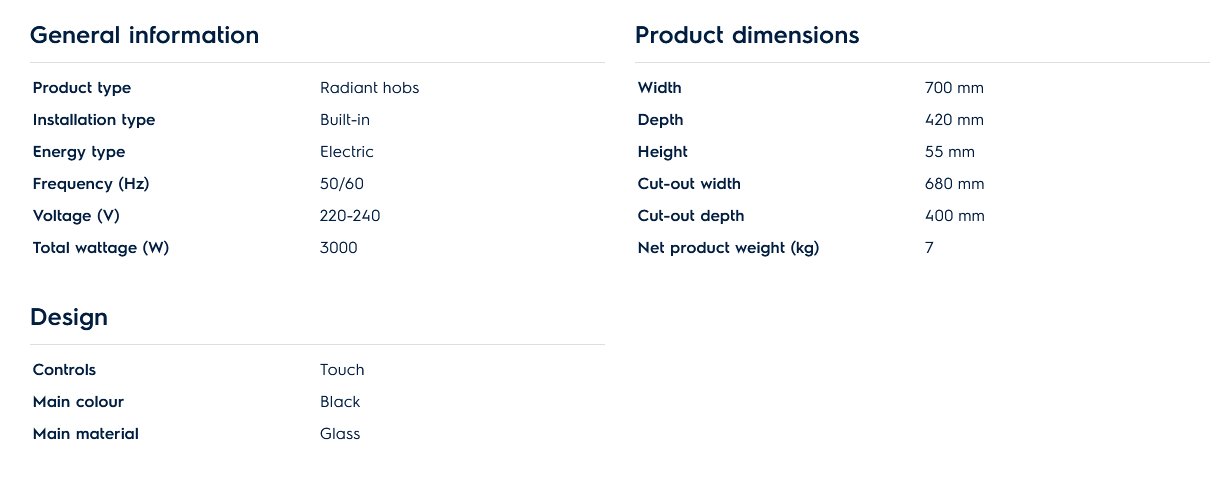 Electrolux EHC7240BA 70cm UltimateTaste 300 Built-in Radiant Hob with 2 Cooking Zones