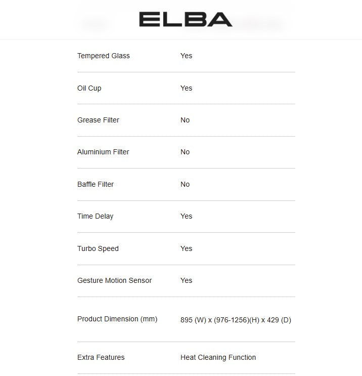 Elba Designer Cooker Hood EH-Q9129ST(BK) Chimney LED Sensor EHQ9129STBK