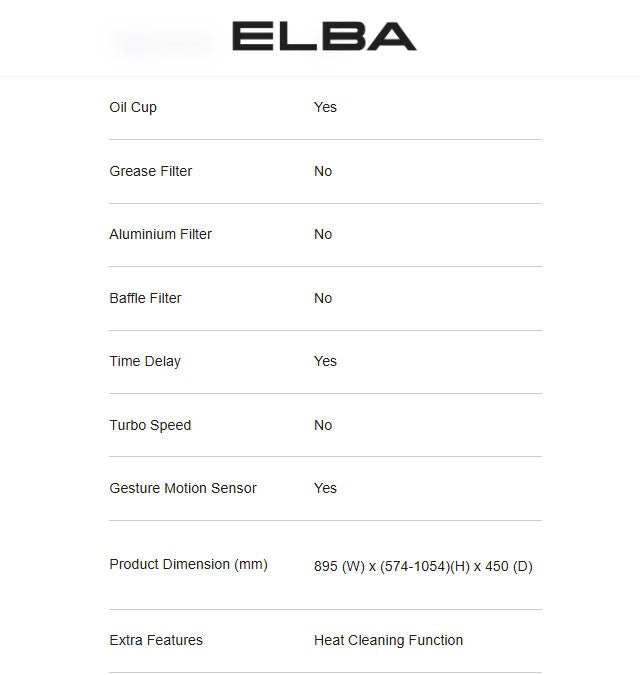 Elba Cooker Hood EH-R9033(BK) / EHR9033BK Hood Chimney