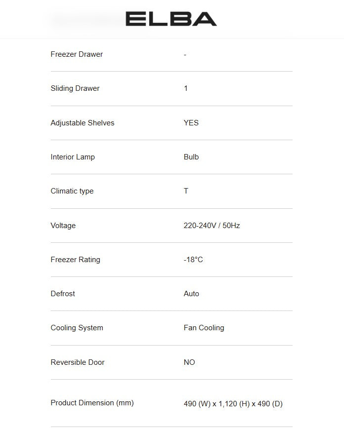 ELBA 185L Refrigerator ER-Q1856(GR) / ERQ1856GR (Grey)