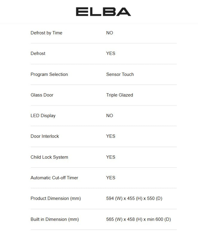 Elba 38L Built-in Steam Oven ESGO-H3850TFT(BK) / ESGOH3850TFTBK