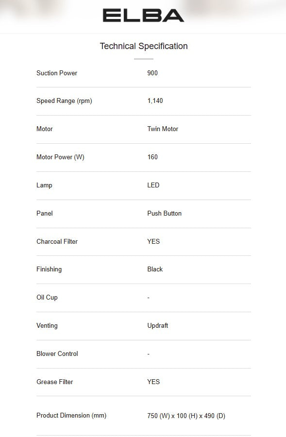 Elba Slim Hood ESH-M7598(BK) Twin Motor LED ESHM7598BK