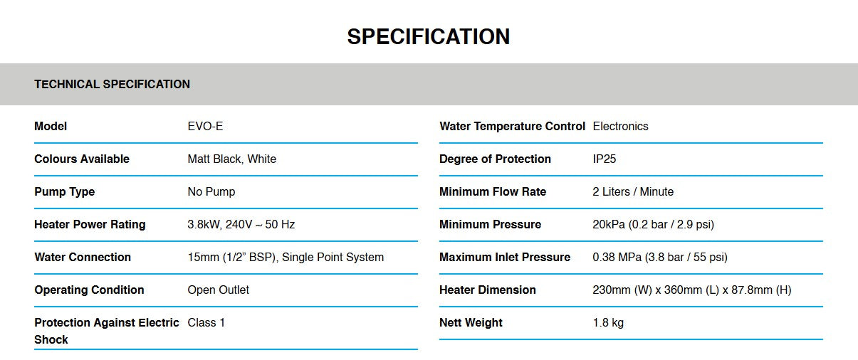 Alpha Water Heater No Pump Evo-e / Evoe (Ivory White)