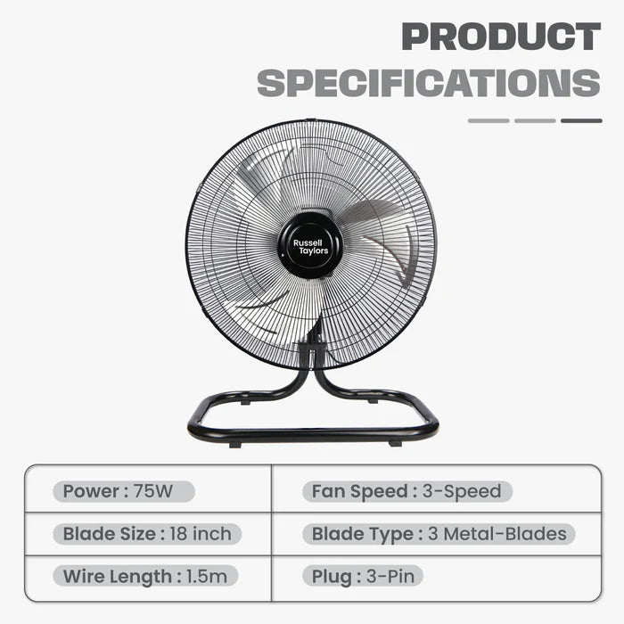 Russell Taylors Industrial 3-Blade Floor Fan 18 inch FF6