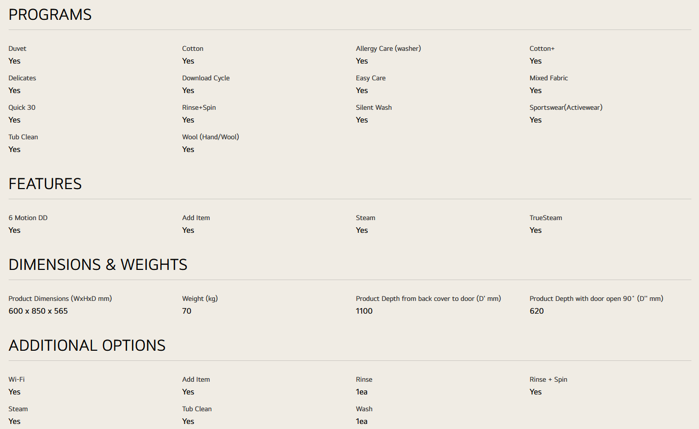 LG FV1409S4W 9kg Front Load Washer with AI Direct Drive™ and Steam™