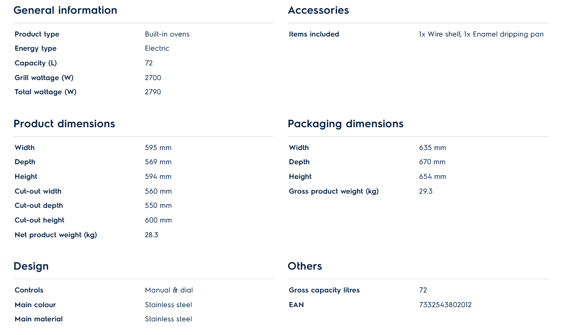 Electrolux KOHGH00XA 60cm UltimateTaste 300 Built-in Single Oven with 72L Capacity