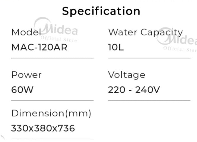 Midea 10L Air Cooler MAC-120AR with 3 speed MAC120AR 60W Eco Cooling (White)