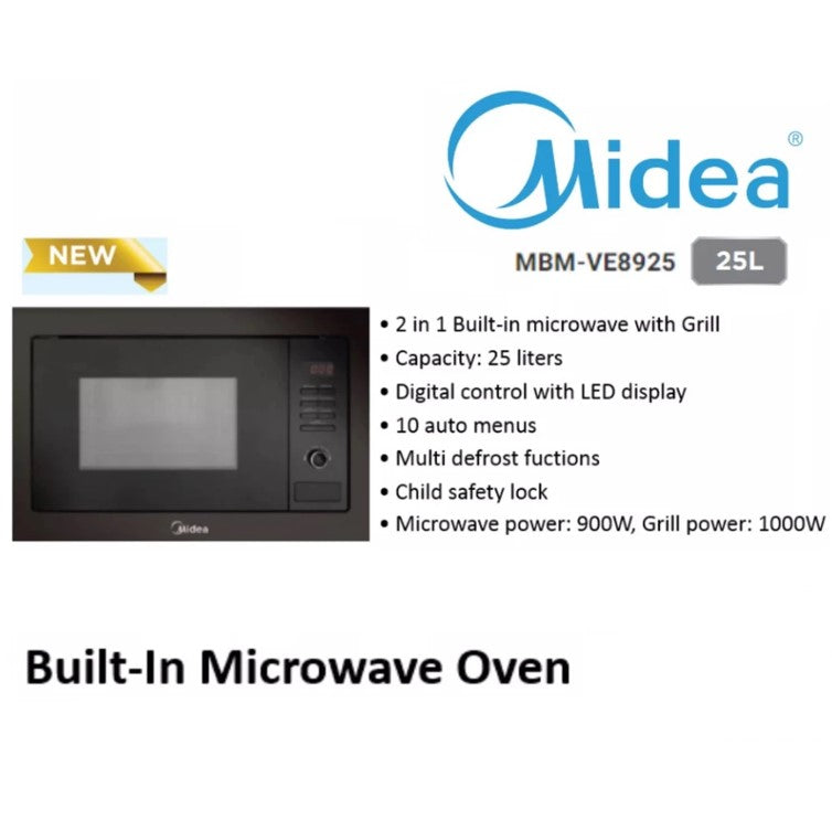 Midea Combo Offer MBO-M1865 65L Built In 60cm Oven + MBM-VE8925 25L Built-In Microwave Oven 900W / MBOM1865 / MBMVE8925