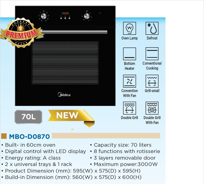 Midea MBO-D0870 70L Built In Oven / MBOD0870 60cm Ketuhar