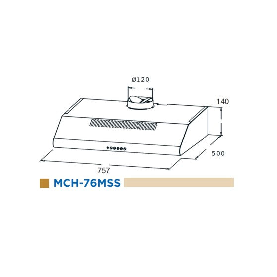 Midea Cooker Hood Slim MCH76MSS Stainless Steel MCH-76MSS (Free Charcoal Filter INSIDE)