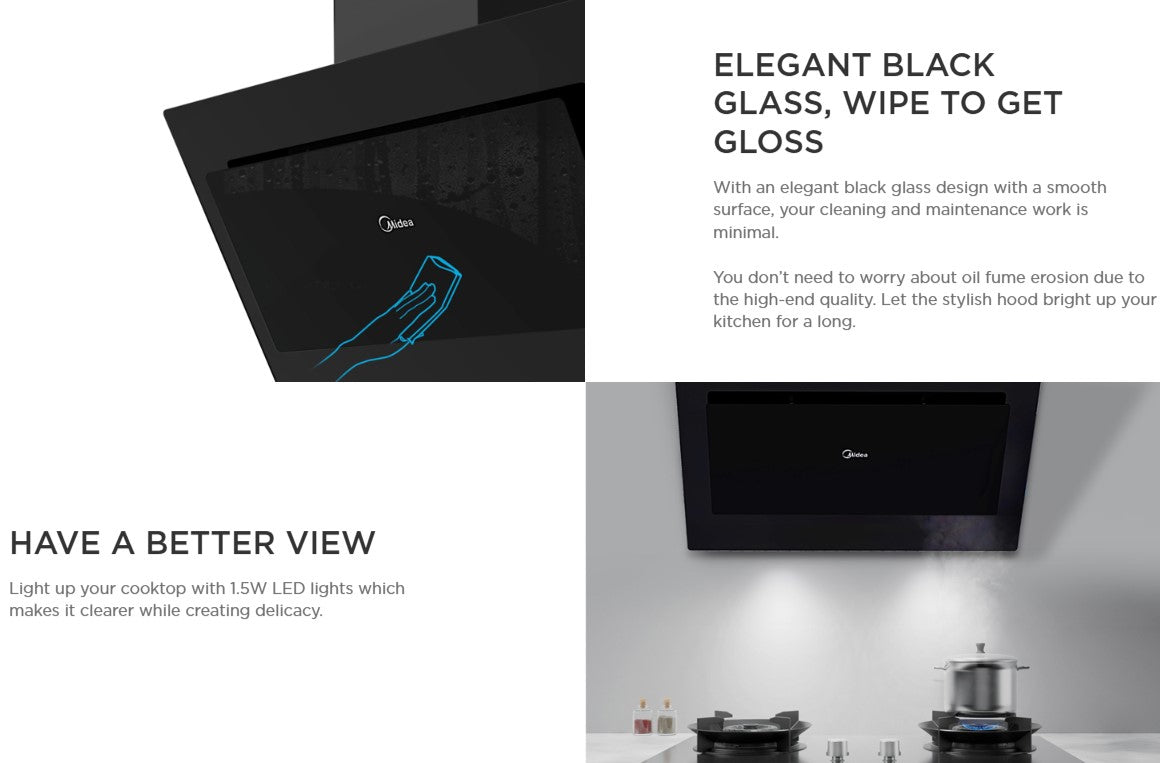 Midea 1400m3/hr Cooker Hood MCH-90J82 with Gesture control MCH90J82 (3 speed)