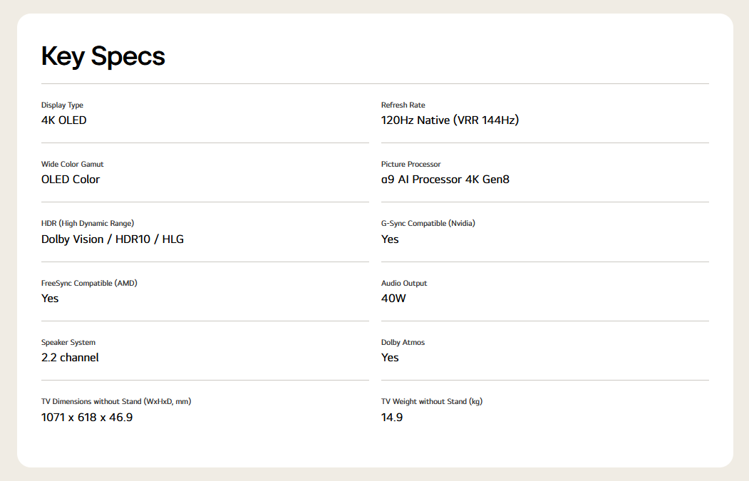 LG OLED48C5PSA 48 inch LG OLED evo AI TV C5 144Hz Gaming Mode* Dolby Vision & HDR10 4K UHD (2025)