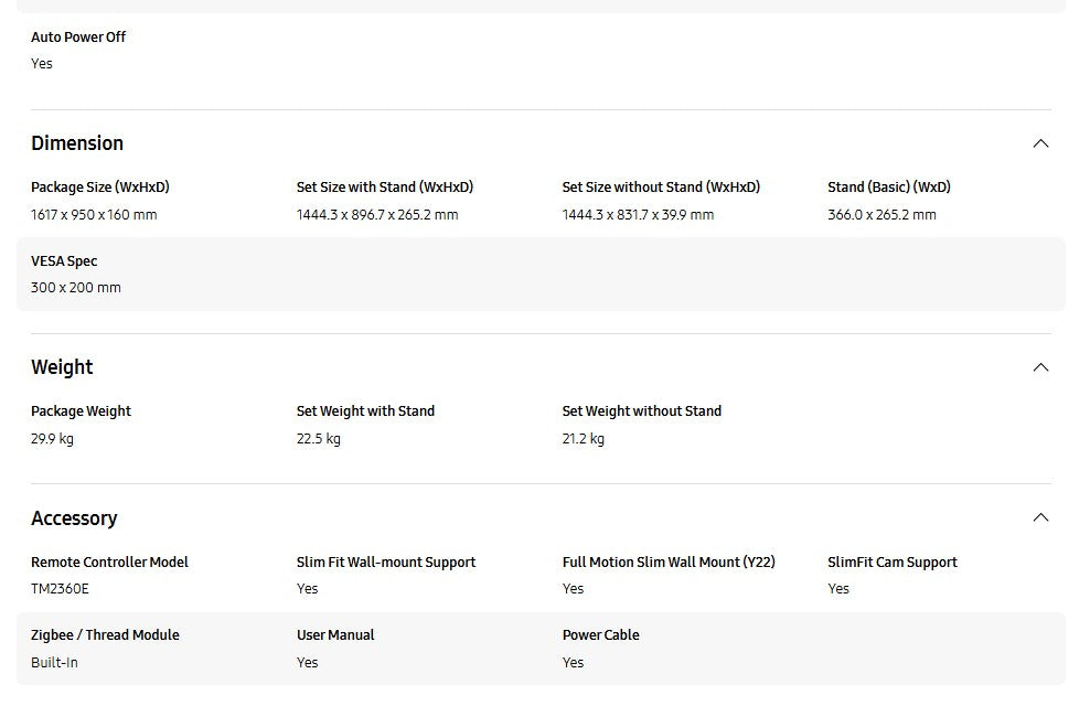 Samsung TV 65" OLED 4K S90D QA65S90DAKXXM Dolby Atmos Television