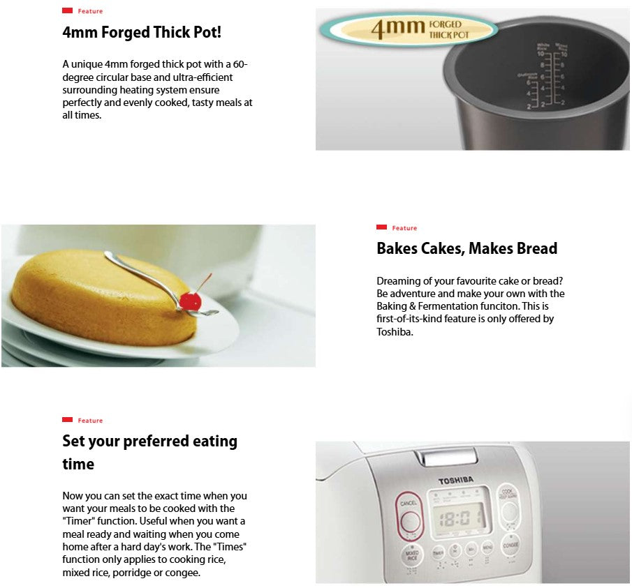 Toshiba Rice Cooker 1.8L RC-18NMFIM (Multi-task, Bake Cakes & Make Breads) / RC18NMFIM