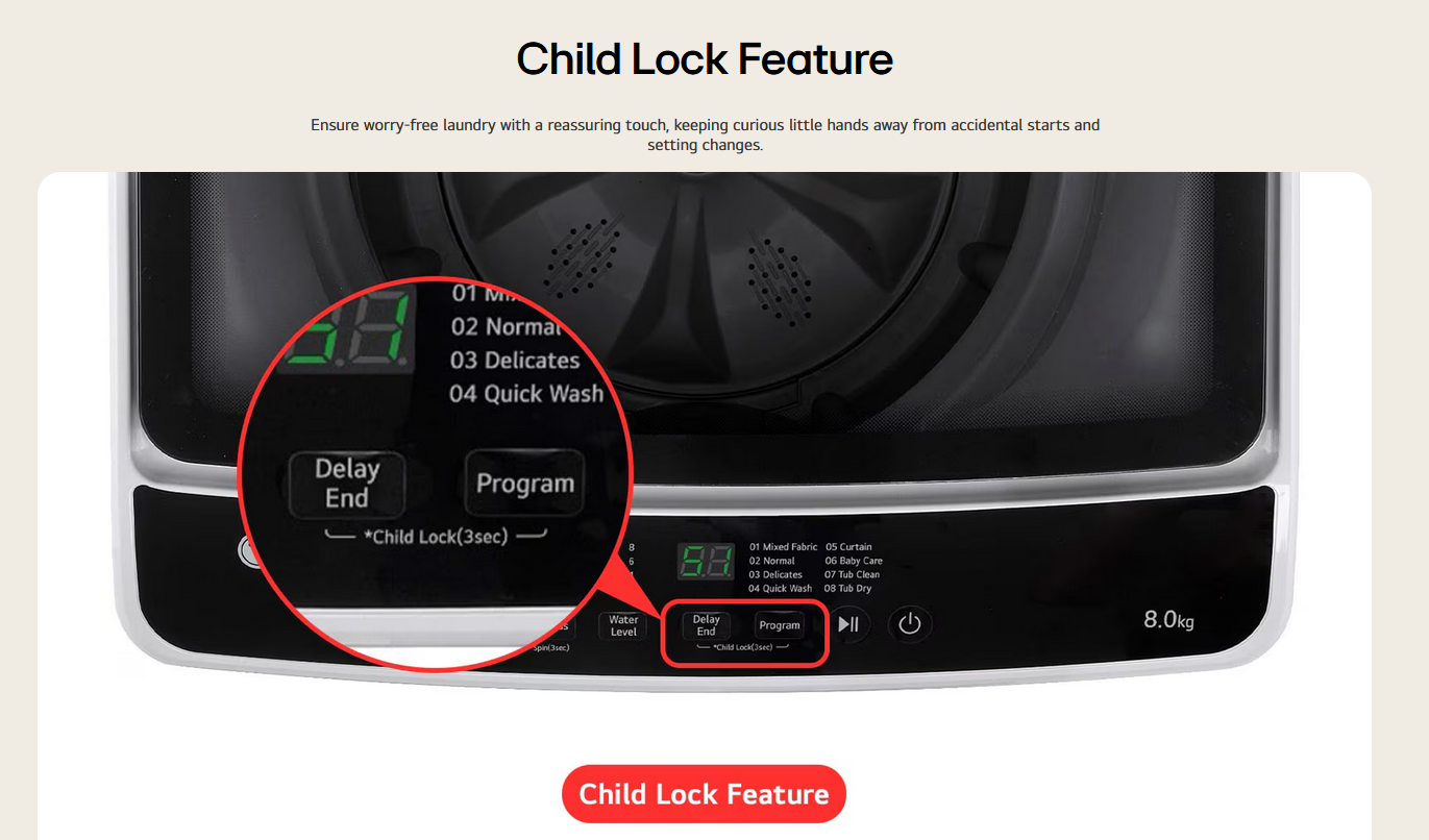 LG T2109NT1G1 9kg Top Load Washer with Honeycomb Crystal Drum (White)
