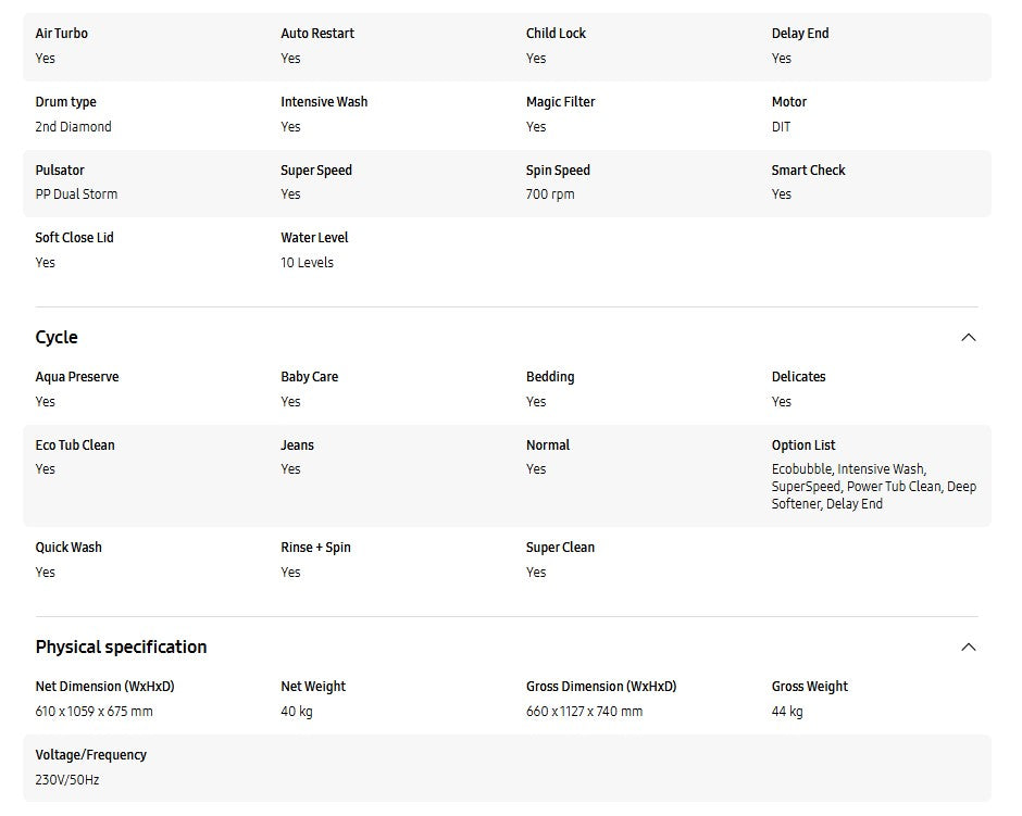 Samsung 11KG Top Load Washer with Ecobubble WA11CG5745BYFQ Washing Machine (Light Gray)