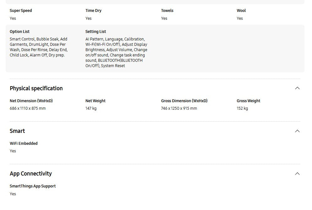 Samsung 25/15 kg Washer Dryer Heat Pump WD25DB8995BZFQ