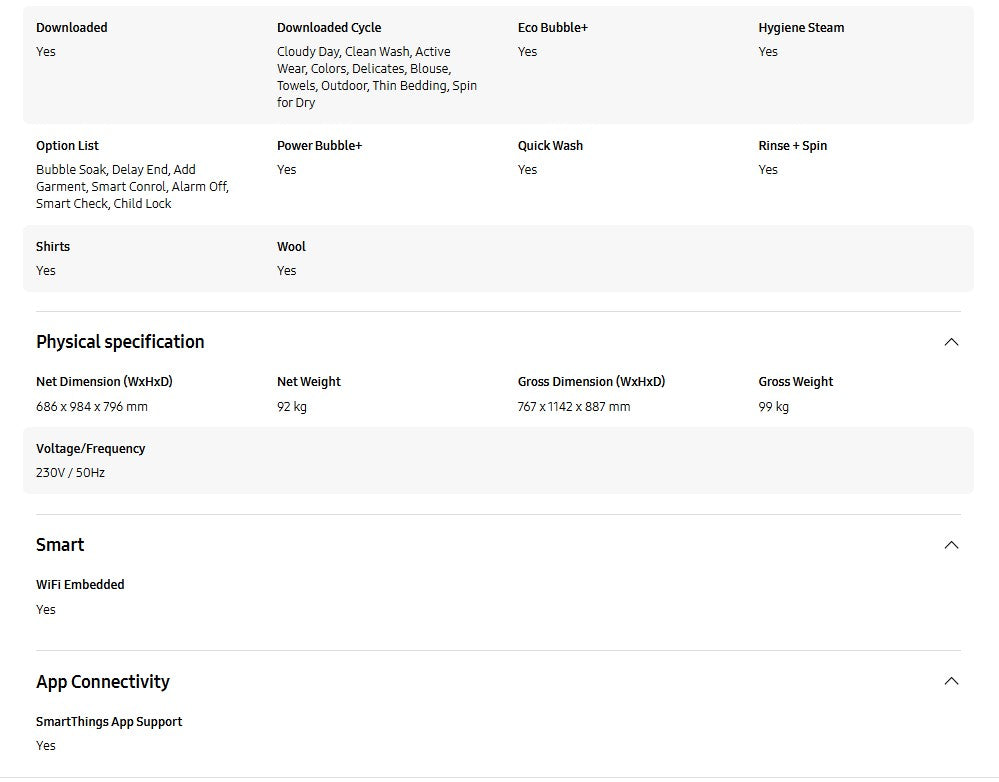 Samsung 17Kg Front Load Washer with Hygiene Steam Inverter WF17T6000GW/FQ / WF17T6000GW