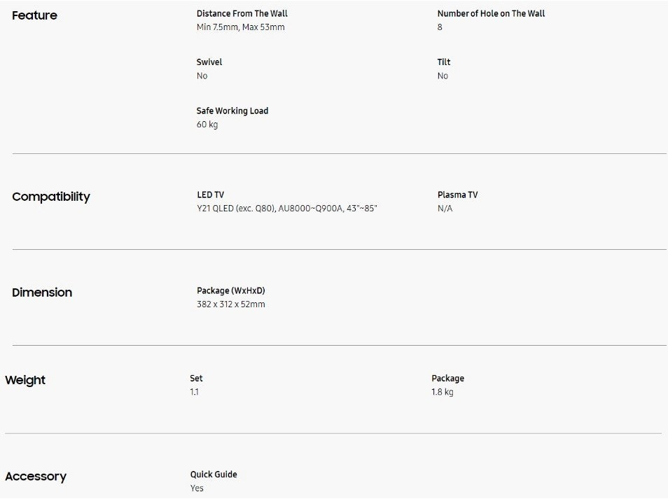 Samsung Slim Fit Wall Bracket 43''- 85'' QLED Wall Mount Bracket WMN-A50EB/XY / WMNA50EBXY