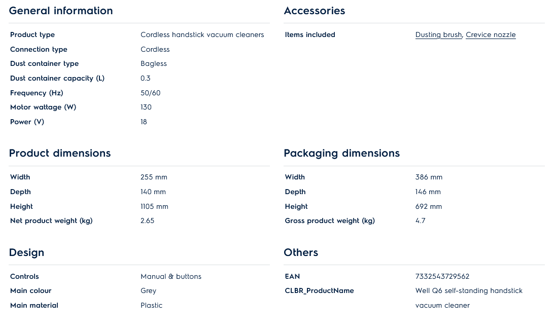 Electrolux WQ61-1OGG Well Q6 Self-Standing Cordless Vacuum Cleaner