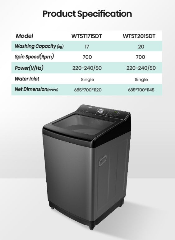 Hisense 17KG Top Load Washer WT5T1715DT Inverter