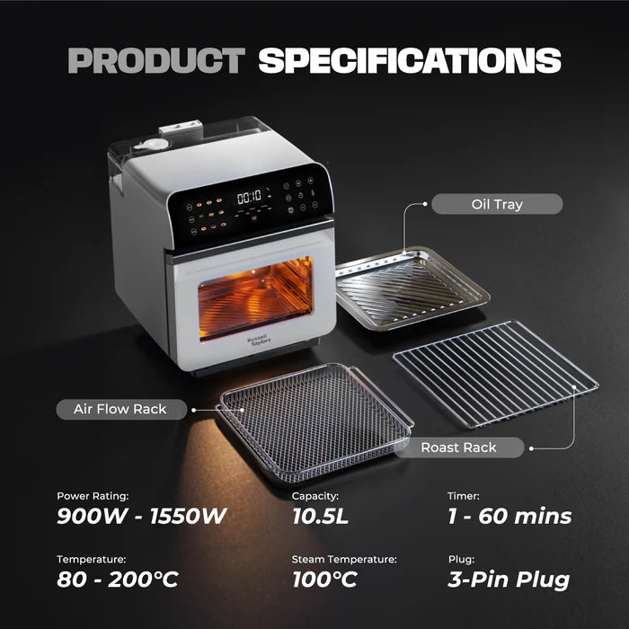 Russell Taylors Steam & Fry Mastery Steam Oven (10.5L) Z11 (3-in-1 Air Fryer/ Oven + Steamer + Steam Frying)
