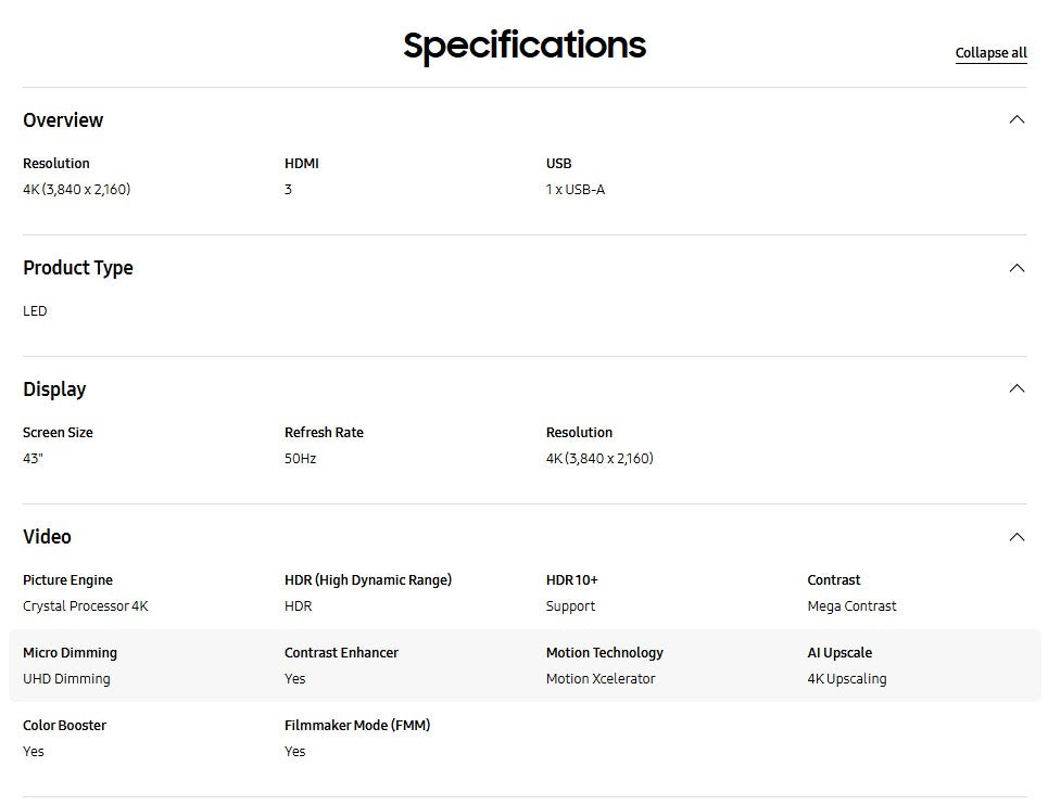 SAMSUNG 43" UA43U8000FKXXM UHD U8000F 4K Smart TV (2025) Television