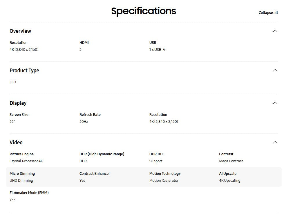 Samsung 55" Crystal UHD DU7000 UA55DU7000KXXM 4K Smart TV Television