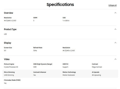 Samsung 55" Crystal UHD DU7000 UA55DU7000KXXM 4K Smart TV Television