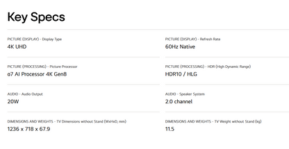 LG 55" UA80 55UA8055PSA HDR10 4k Smart TV Television