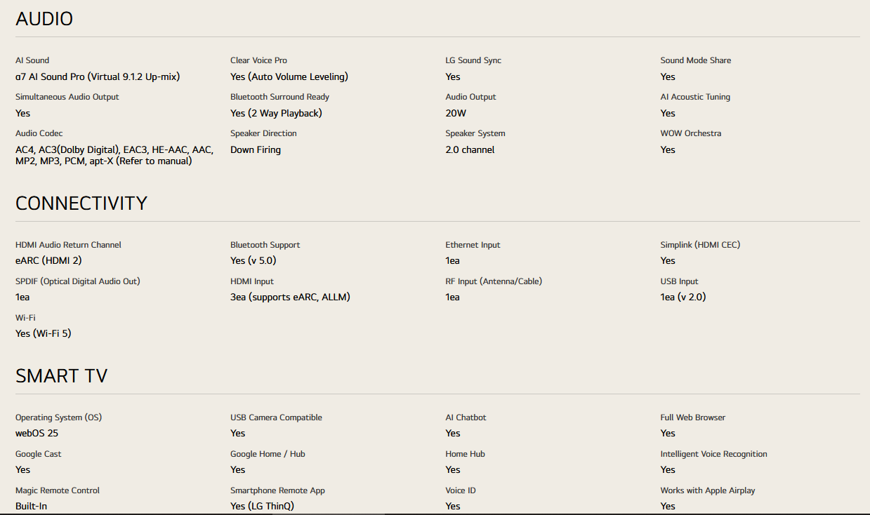 LG 55UA8450PSA 55 Inch LG 4K UHD AI TV UA84 HDR10 (2025)