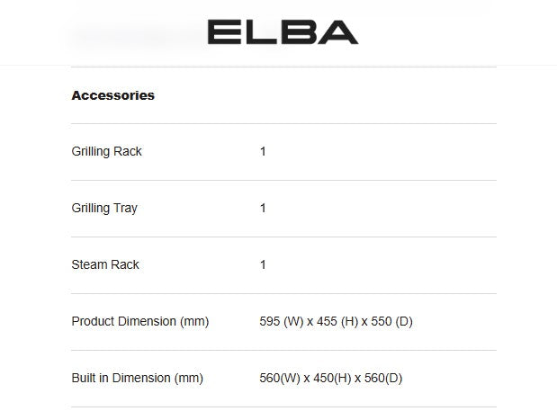 Elba 60L Built in steam convection and grill oven ESGO-N6088D(BK) / ESGON6088DBK