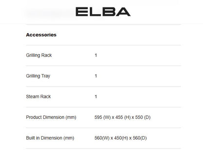 Elba 60L Built in steam convection and grill oven ESGO-N6088D(BK) / ESGON6088DBK