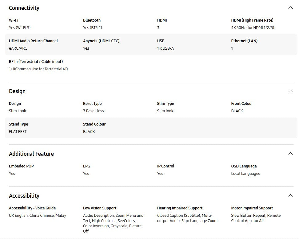 Samsung 65" Crystal UHD DU7000 UA65DU7000KXXM 4K Smart TV Television