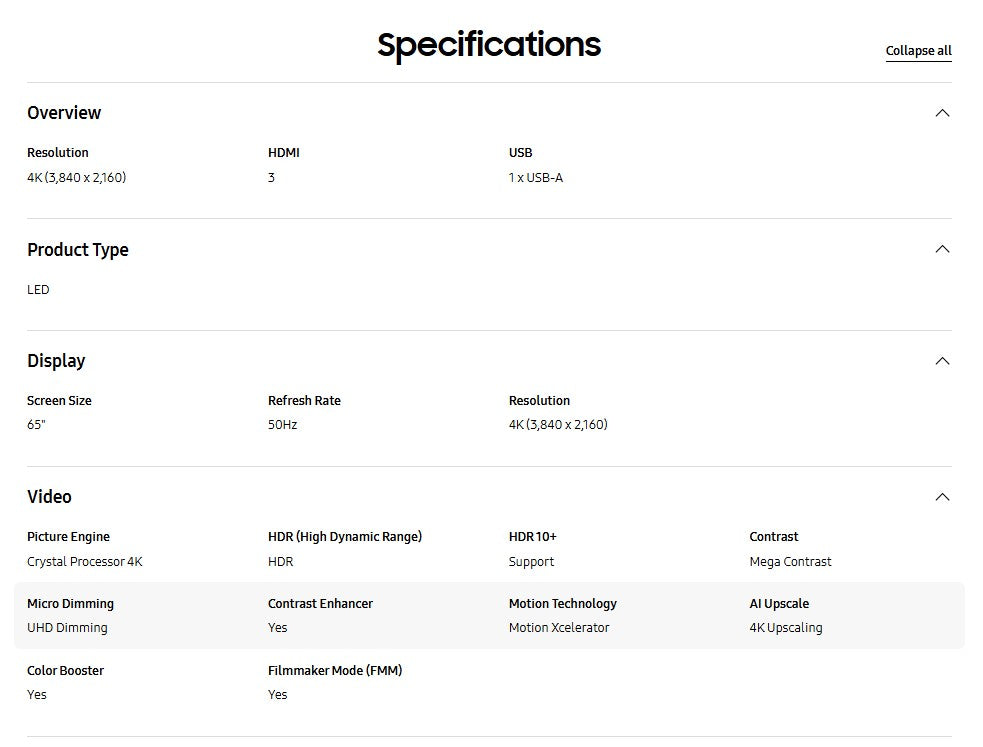 SAMSUNG 65" UA65U8000FKXXM UHD U8000F 4K Smart TV (2025) Television