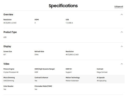 SAMSUNG 65" UA65U8000FKXXM UHD U8000F 4K Smart TV (2025) Television