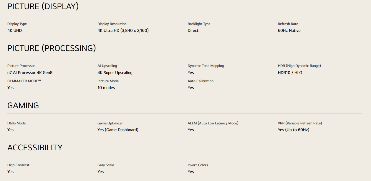 LG 65UA8450PSA 65 Inch LG 4K UHD AI TV UA84 HDR10 (2025)