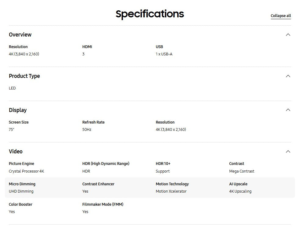 SAMSUNG 75" UA75U8000FKXXM UHD U8000F 4K Smart TV (2025) Television