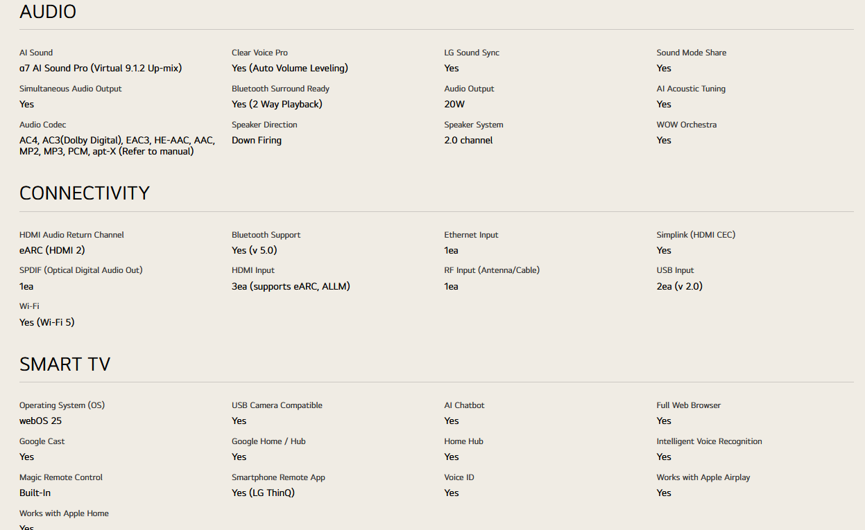 LG 75UA8450PSA 75 Inch LG 4K UHD AI TV UA84 HDR10 (2025)