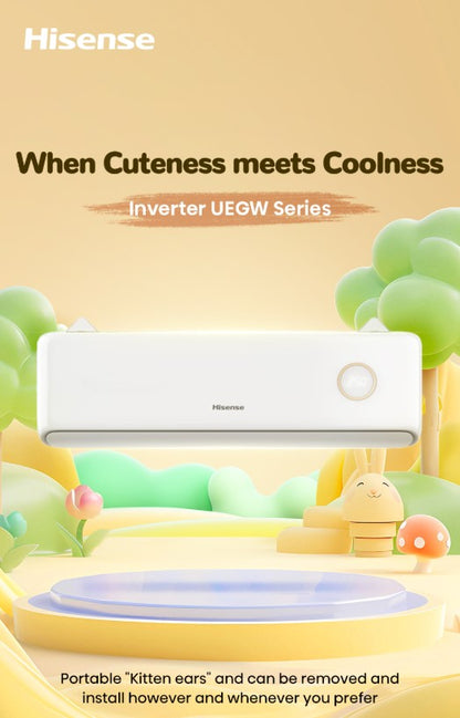 Hisense 1.0HP R32 Built in Wifi Inverter Air Conditioner (UEGW) 5 Star Aircond (Kitten Design) AI10UEGW