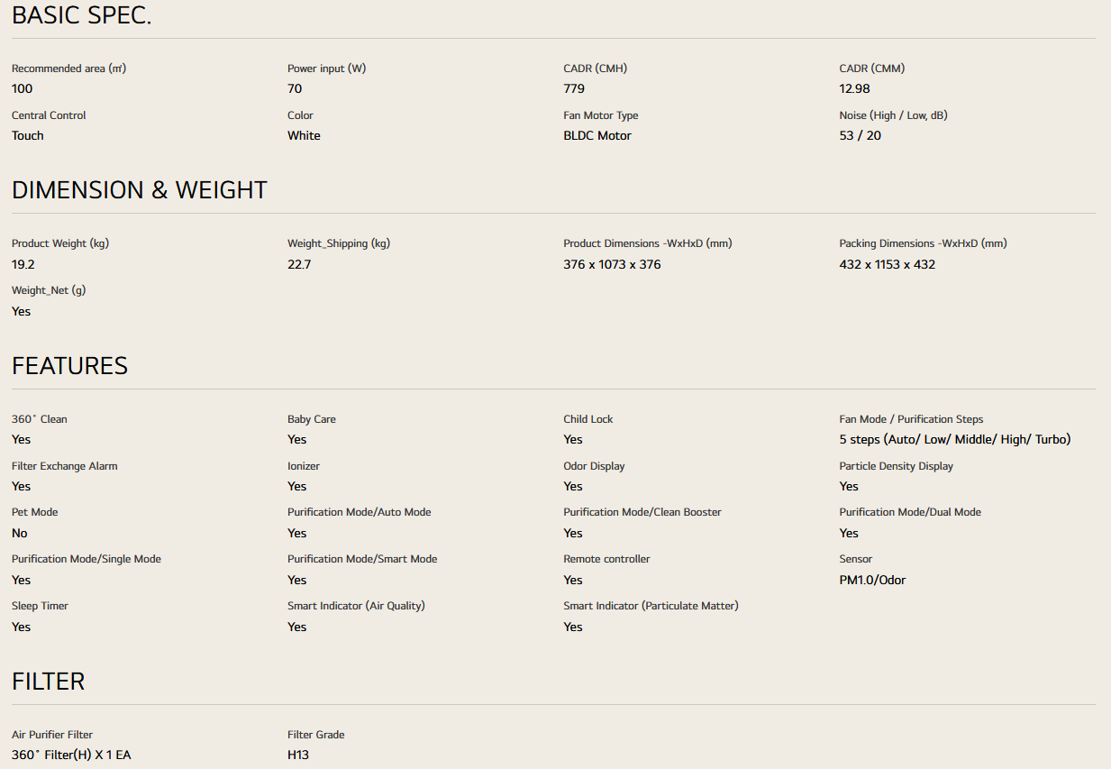 LG PuriCare™ 360º Air Purifier AS10GDWB0/AS10GDWB