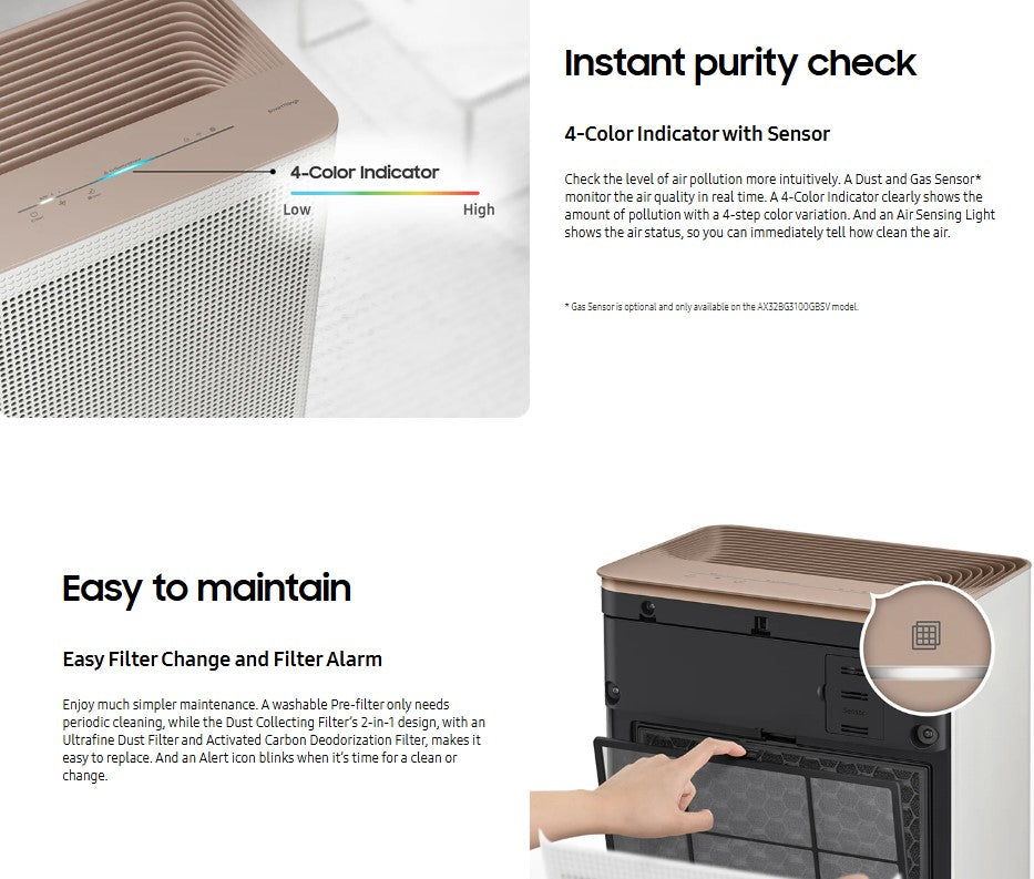 Samsung Smart Air Purifier 40m² AX32BG3100GBME with SmartThings (Clay Beige)