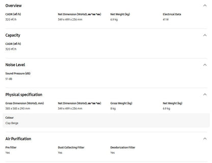 Samsung Smart Air Purifier 40m² AX32BG3100GBME with SmartThings (Clay Beige)