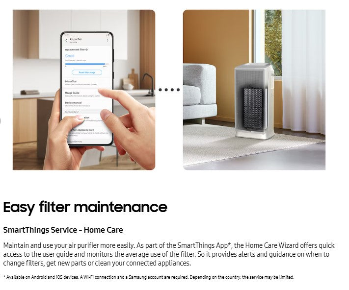 Samsung Smart Air Purifier 60m² AX46BG5000GSME HEPA Purification 3-Way Airflow (Grey)